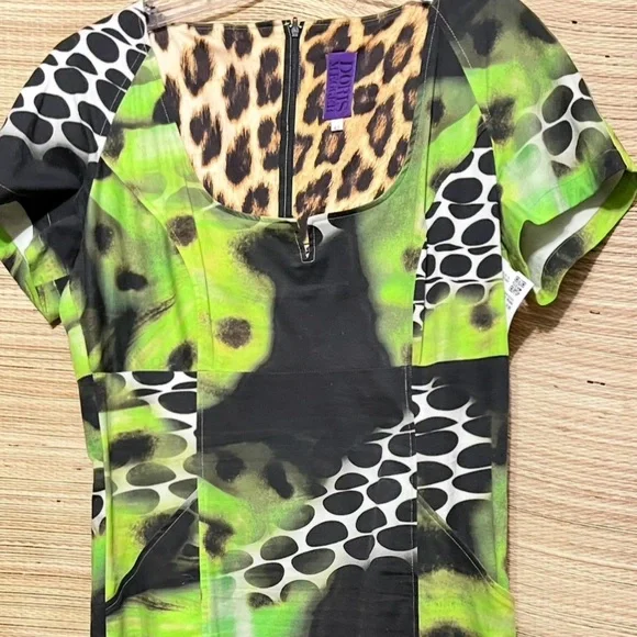 Doris Megger Luxury Neon Leopard Sheath Dress Curvy-friendly Size 42 (US 10/12)